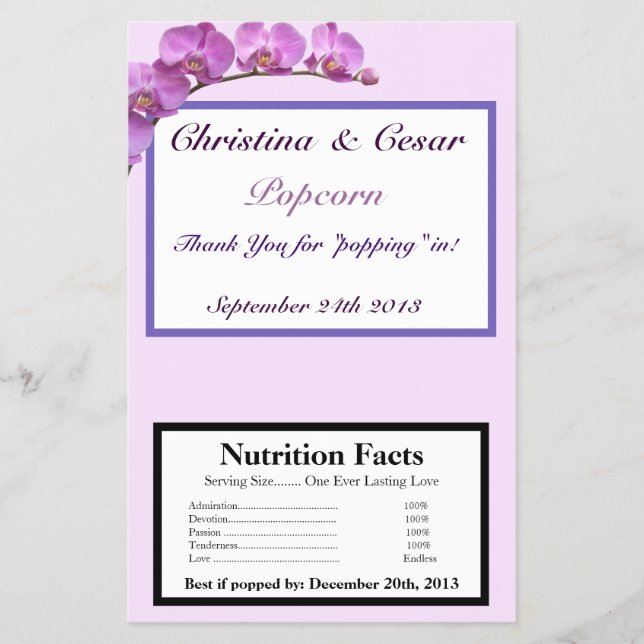 Flyer Microwave Popcorn Wrapper Purple Orchids en stem (Frente)