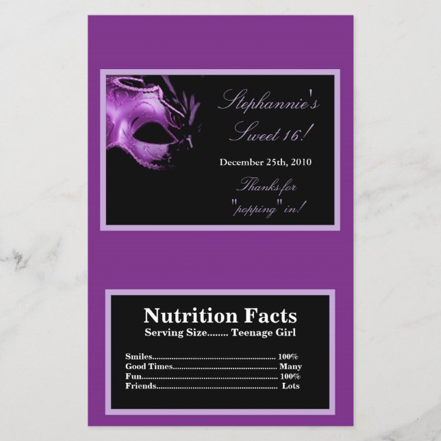Flyer Microwave Popcorn Wrapper Sweet 16 Purple Lilac (Frente)