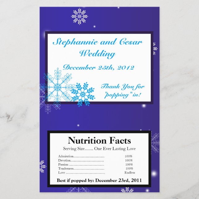 Flyer Microwave Popcorn Wrapper White Snow Flakes (Frente)