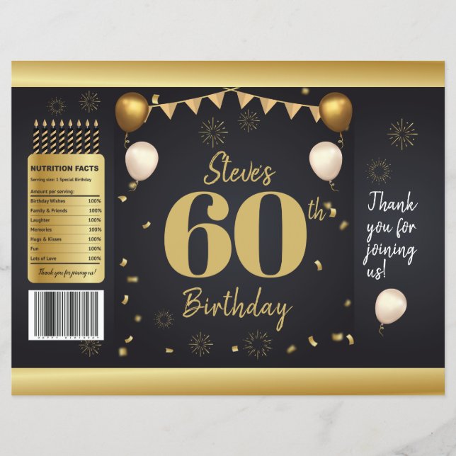Flyer Milestone Birthday Gold Black Chip Bag Wrappers (Frente)