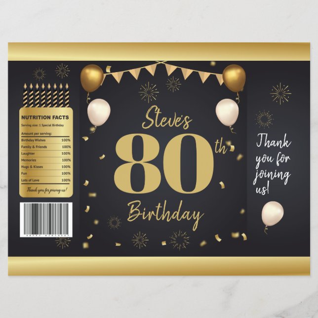 Flyer Milestone Birthday Gold Black Chip Bag Wrappers (Frente)