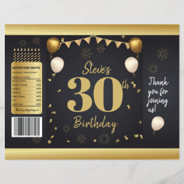 Flyer Milestone Birthday Gold Black Chip Bag Wrappers