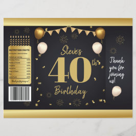 Flyer Milestone Birthday Gold Black Chip Bag Wrappers