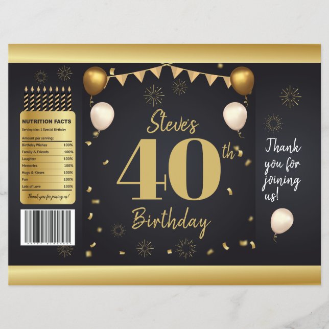 Flyer Milestone Birthday Gold Black Chip Bag Wrappers (Frente)