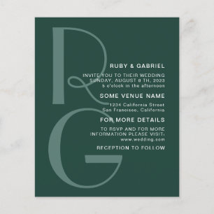 Flyer Minimal Emerald Green Typography monogram Wedding