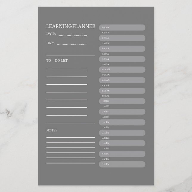 Flyer Minimalist Charcoal Grey Daily Learning Planner (Frente)