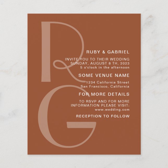 Flyer Minimalist Terracotta Typography monogram Wedding  (Frente)