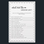 Flyer Minimalista qué dijo el novio de la ducha de novia<br><div class="desc">Diseñado para coordinar con nuestra Colección de Bordes de Vieiras, este minimalista adorable lo que el novio dijo que el juego de ducha de novias presenta un diseño clásico con un toque único - el borde de vieiras es de tipo, y seguramente le añadirá un ligero toque retro a este...</div>