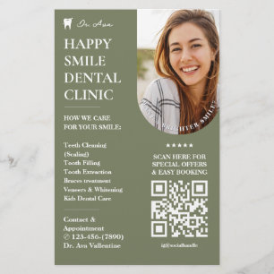 Flyer Mínimo cosmético Dentista Dental Sage Green