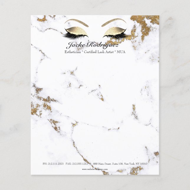 Flyer MOA Lazas Maquillaje Elegante Mármol Oro (Frente)