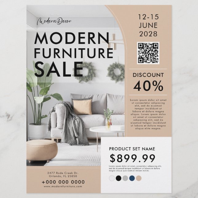Flyer Mobiliario moderno Decoración Hogar Venta Comercia (Frente)