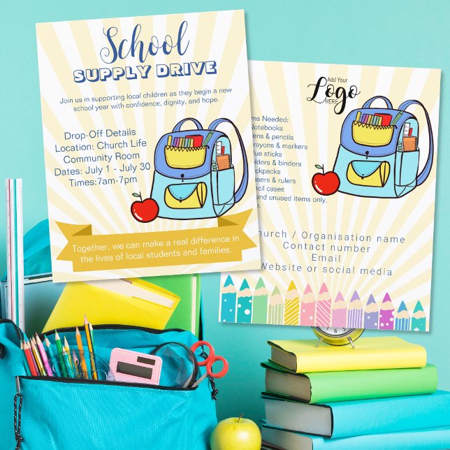 Flyer Mochila de donación para la campaña de suministros (Subido por el creador)