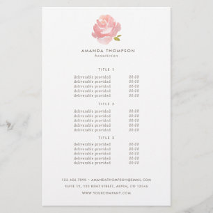 Flyer Moda acuarela Rubor Pink Rose Precios y servicios
