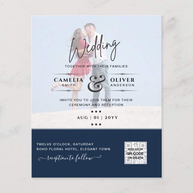 Flyer Moda Blue Photo Wedding Invitar código QR Guardar  (Frente)