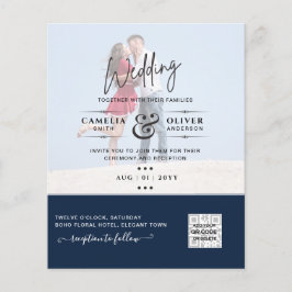 Flyer Moda Blue Photo Wedding Invitar código QR Guardar 