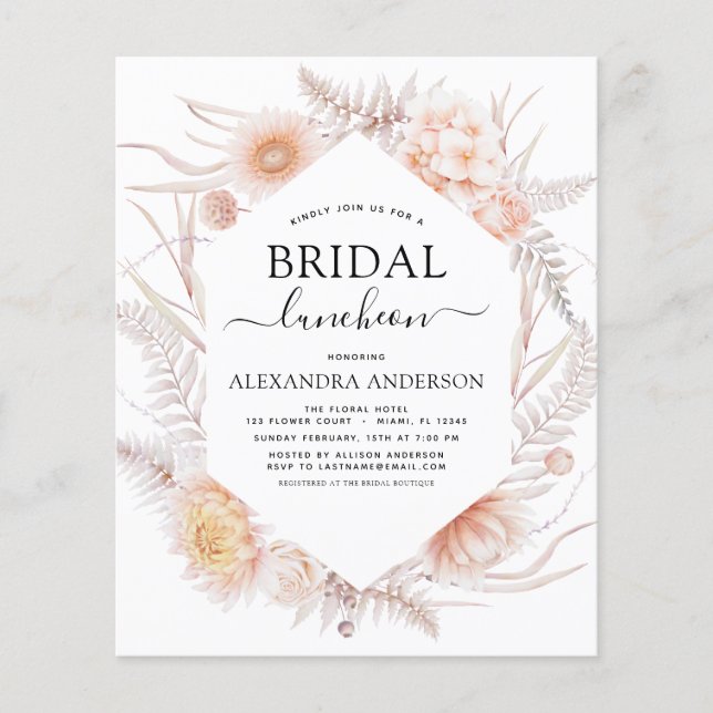Flyer Moda de Boho de Presupuesto Bridal Luncheon Desier (Frente)