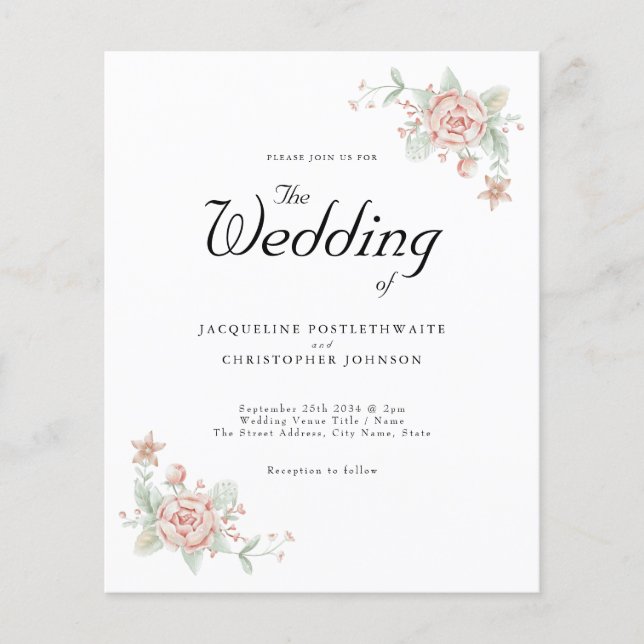 Flyer Moda de invitación a bodas de presupuesto Peony ro (Frente)