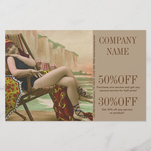 Flyer moda de traje de baño retro belleza salón de bronc (Frente)