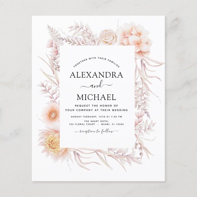 Flyer Moda del Boho presupuestal Boda del desierto rosa  (Frente)