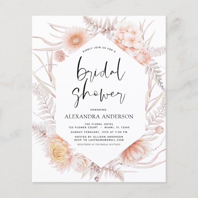 Flyer Moda del Boho presupuestal Ducha de novia del desi (Frente)