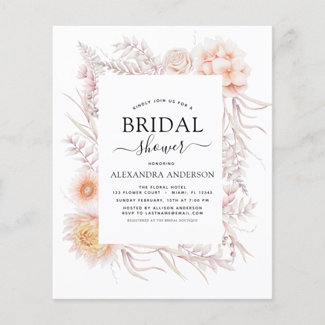 Flyer Moda del Boho presupuestal Ducha de novia del desi (Frente)