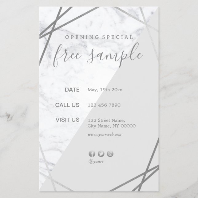 Flyer Moda moderna de plata de mármol geométrico 5,5x8,5 (Frente)
