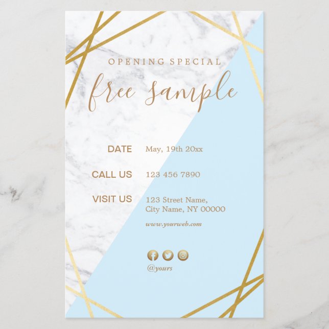 Flyer Moda moderna Geometric Gold Marble Azul 5.5x8.5 (Frente)