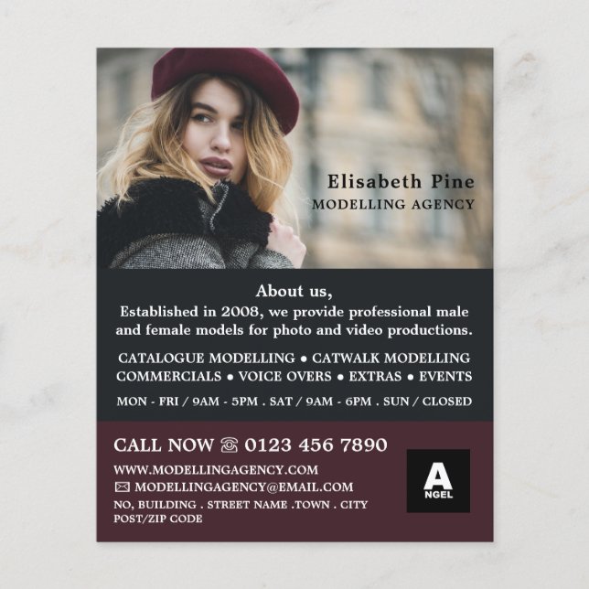 Flyer Modelo francés, agencia de modelización, agente mo (Frente)