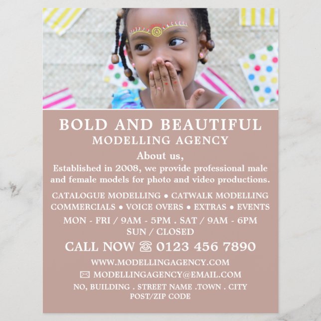 Flyer Modelo joven, Agencia de modelación, Agente modelo (Frente)