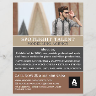 Flyer Modelo masculino, agencia de modelización, agente 