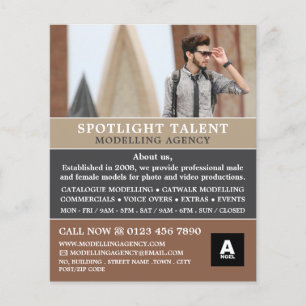 Flyer Modelo masculino, agencia de modelización, agente