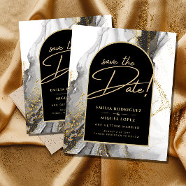 Flyer Modern Black Gold Agate Marble Glitter Wedding