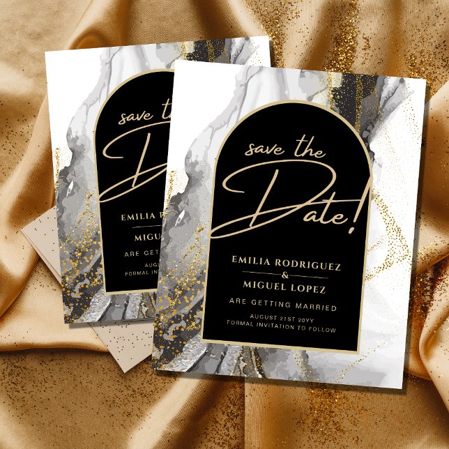 Flyer Modern Black Gold Agate Marble Glitter Wedding (Subido por el creador)