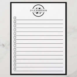 Flyer Modern Black White Monogram Name To Do List