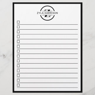 Flyer Modern Black White Monogram Name To Do List