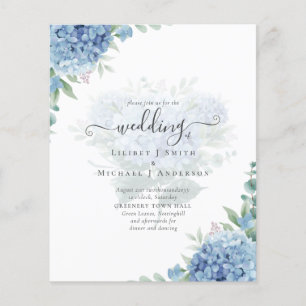 Flyer Modern Blue Hydrangea Floral Wedding Invitation