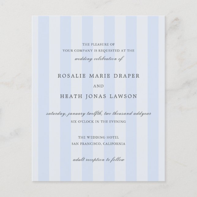 Flyer Modern Blue Stripes Elegant Budget Wedding Invite (Frente)