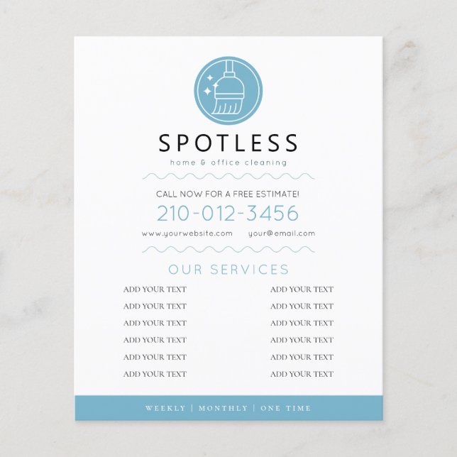 Flyer Modern Broom Logo Blue Cleaning Service (Frente)