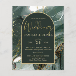 Flyer Modern Emerald Green Gold Agate Marble WEDDING