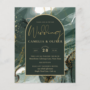 Flyer Modern Emerald Green Gold Agate Marble WEDDING