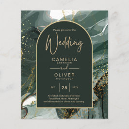 Flyer Modern Emerald Green Gold Agate Marble WEDDING