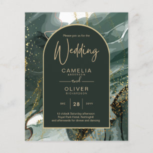Flyer Modern Emerald Green Gold Agate Marble WEDDING