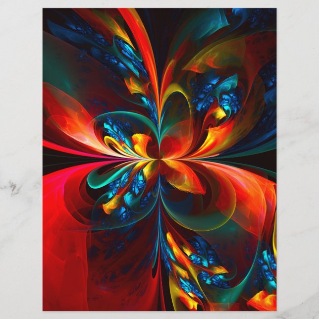 Flyer Modern Floral Resumen Art Naranja Patrón Azul #14 (Frente)