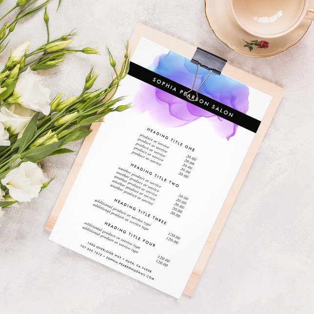 Flyer Modern Indigo Watercolor Pricing & Services (Subido por el creador)