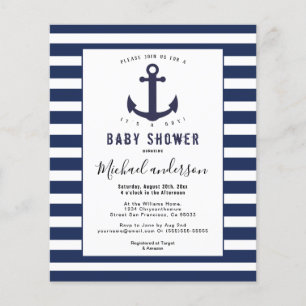Flyer Modern Navy Blue White Boy baby shower invitation