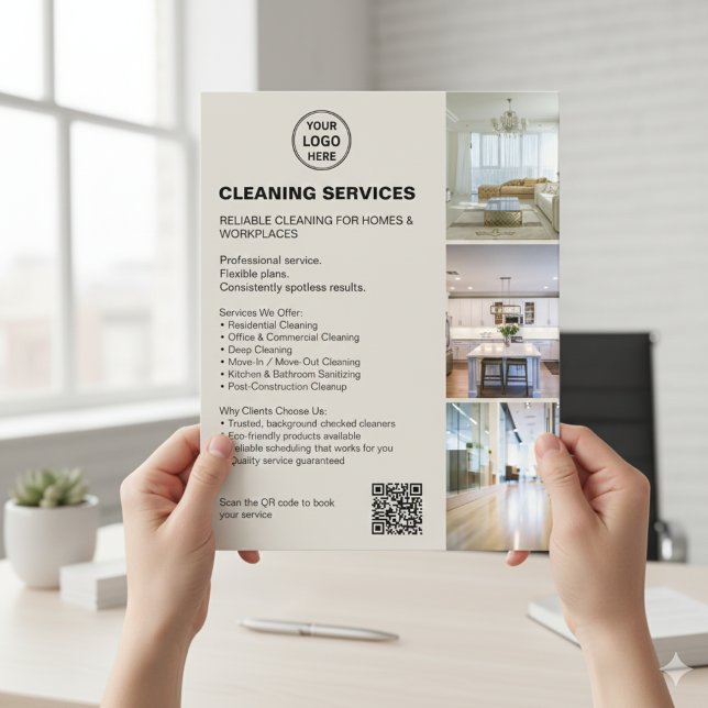 Flyer Modern Neutral Cleaning Services Photo Logo QR (Modern Neutral Cleaning Services Photo Logo QR Flyer)