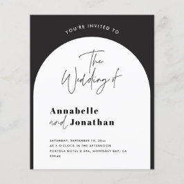 Flyer moderna boda de escritura elegante arco blanco y n