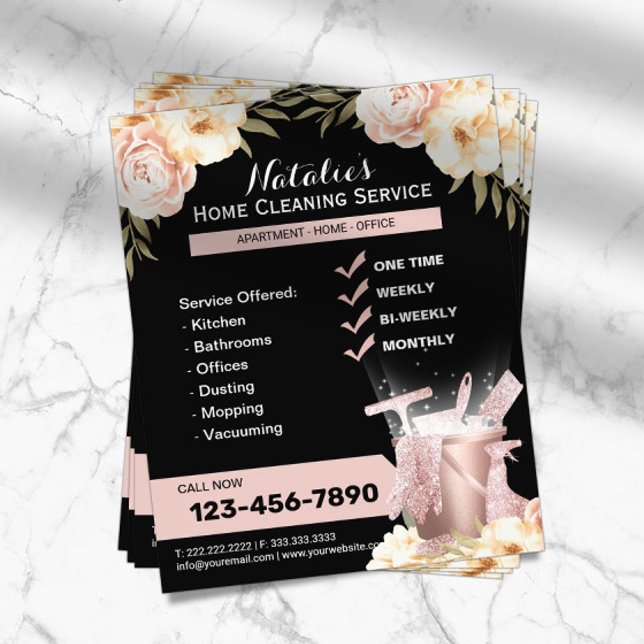 Flyer Moderna Casa Limpieza Servicio Maid Floral Clásica (Subido por el creador)