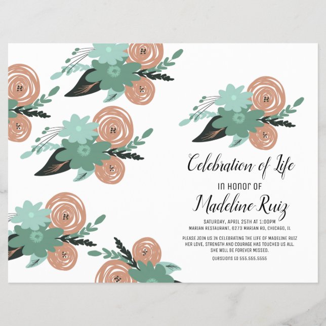 Flyer Moderna celebración de la vida con flores dibujada (Frente)