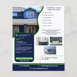 Flyer Moderna Marina Inmobiliaria Azul y Verde Personali